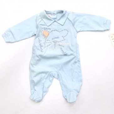 Tutina primavera estate 100% cotone celeste neonato maschietto Montebovy taglia 3 mesi