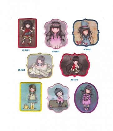 Applicazione termoadesiva gorjuss santoro ricamati h cm 4 l cm 7 circa confezione da 8 pezzi / 3463