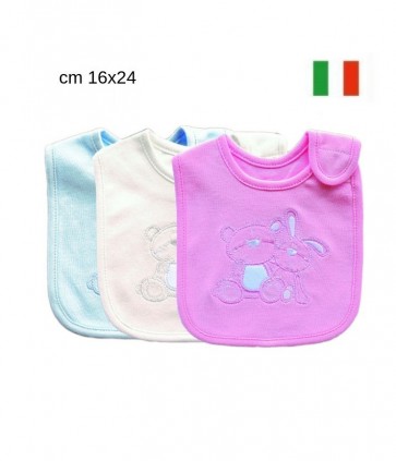 Bavette per neonato orso e coniglio con velcro confezione da 3 pezzi / bv01332