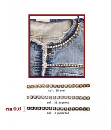 Catena in plastica effetto metallo con stras cm 0-6 confezione da 4-5 metri / ch592