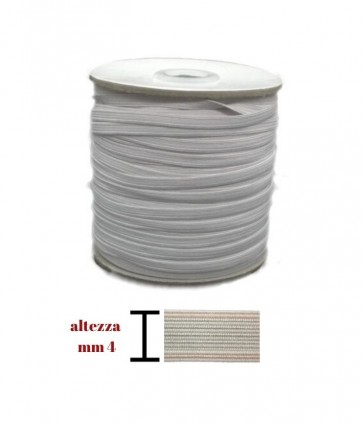 Elastico colore bianco con rigo rosso (lavabile) h 0-4 cm rotolo da 100 mt / 08tl