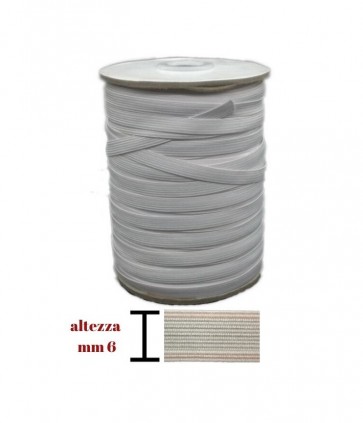 Elastico colore bianco con rigo rosso (lavabile) h 0-6 cm rotolo da 100 mt / 12tl