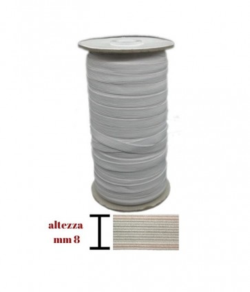 Elastico colore bianco con rigo rosso (lavabile) h 0-8 cm rotolo da 100 mt / 14tl