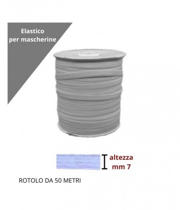Elastico poliestere e gomma mm 7 confezionato in rotolo da 50 mt / art 05 gomme