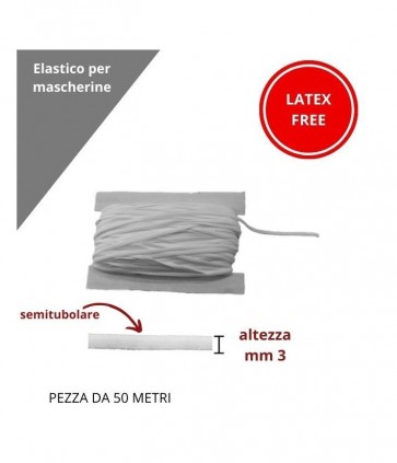 Elastico semitubolare lycra (poliestere e elastomero)  mm 3 confezionato pezza da 50 metri non contiene lattice / art 02 tubola