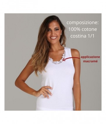 Maglia donna spalla larga 100% cotone costina 1/1 con applicazione macrame'  / 2007