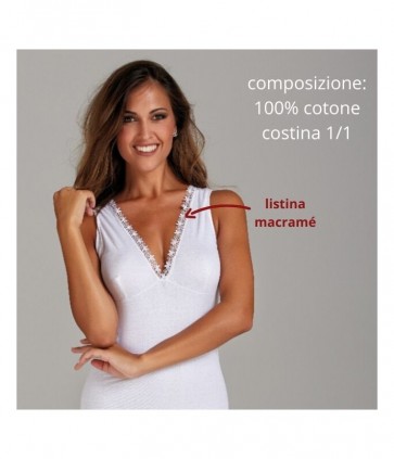 Maglia donna spalla larga 100% cotone costina 1/1 forma seno con listina macrame'  / 2013