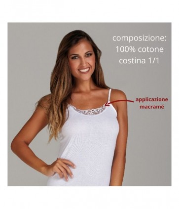 Maglia donna spalla stretta 100% cotone costina 1/1 con applicazione macrame' / 2004