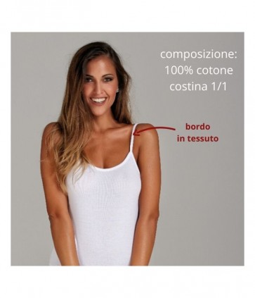 Maglia donna spalla stretta 100% cotone costina 1/1 con bordo in tessuto  / 2008