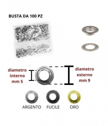 Occhielli in ottone mm 5 confezione da 100 pezzi / 1351