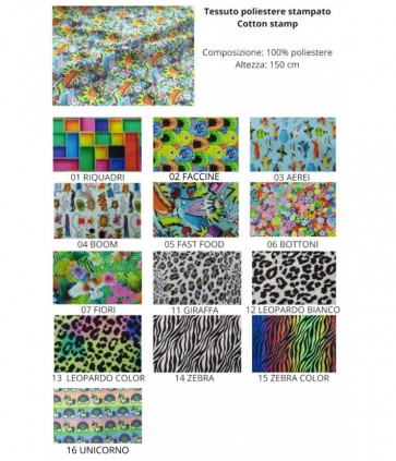 Tessuto fantasia in 100%  poliestere h 140 cm peso 60 gr / cotton stamp