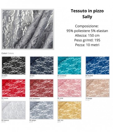 Tessuto in pizzo effetto glitter 95% poliestere 5% elastan  pezza da 10 metri / sally