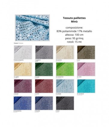 Tessuto paillettato minu' 83% poliammide 17% metallo pezza da 15 metri