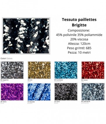 Tessuto paillettes 45% polivinile 35% poliammide 20% viscosa pezza da 10 metri / brigitte