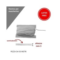 Elastico semitubolare lycra (poliestere e elastomero)  mm 3 confezionato pezza da 50 metri non contiene lattice / art 02 tubola