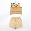 Completo due pezzi neonato maschietto primavera estate 100% cotone con canotta beige taglia 3 mesi