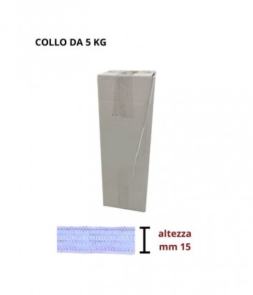 Elastico poliestere e gomma mm 15 confezionato in cartone (1 kg circa 120 mt) / art 010 gomme