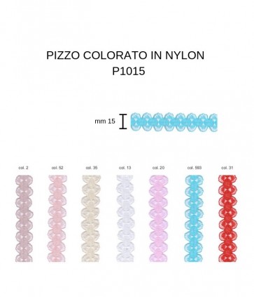 Pizzo colorato in nylon mm 15 rotolo da 25 metri / p1015